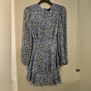 Forever 21 Blue Floral Long Sleeve Sundress